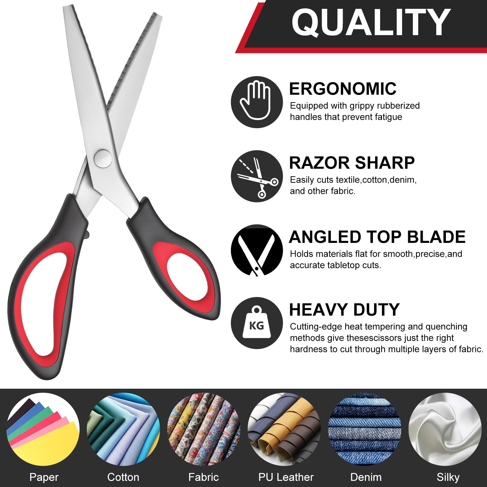 Pinking Shears, 9” Zig Zag Scissors for Fabric，Professional Handheld Dressmaking，Zigzag Cut for No-Fray Fabric, Sewing & Craft Edging
