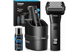 Electric Shaver for Men - Trimcoo 5-Blade Foil Razor Kit | Gentle on Sensitive Skin | Self-Cleaning Center, USB-C Charging, 180min Runtime, IPX7 Wet/Dry Use with Pop-Up Trimmer, Ideal Grooming Gift