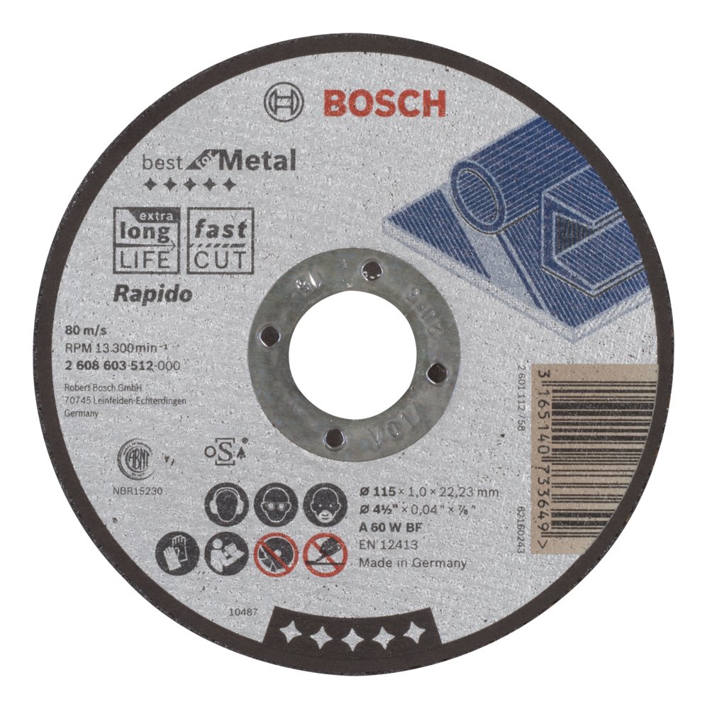 Bosch 2 608 603 512 – Straight Cutting Disc for Metal – Quick – A 60 W BF, 115 mm, 1.0 mm (Pack of 1)