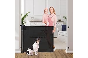 WOMHOM Retractable Puppy Gates for The House Prevent Kid/Pet from Getting Through 60” Wide Baby Gate for Stairs Scratch-Resistant Retractable Indoor Dog Gates for Doorways Outdoor Dog Gate for Deck, Black