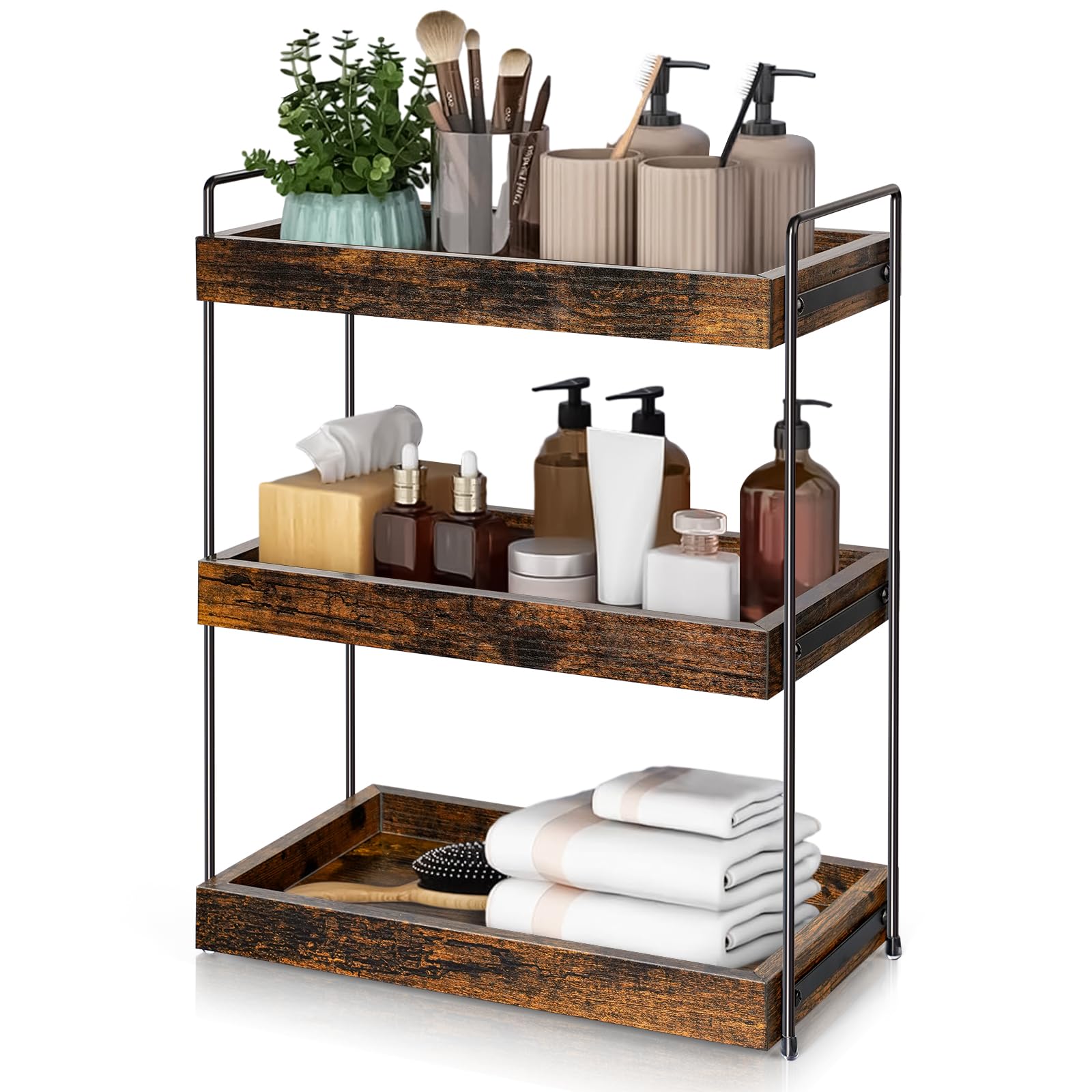 Cedwnuer 2-Tier Bathroom Countertop Organizer, Wood Bathroom Storage ...
