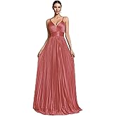 BluePlum Sexy Backless Maxi Formal Dress for Women with Sequin, Sleeveless Pleated Evening Gowns for Wedding and Cocktail
