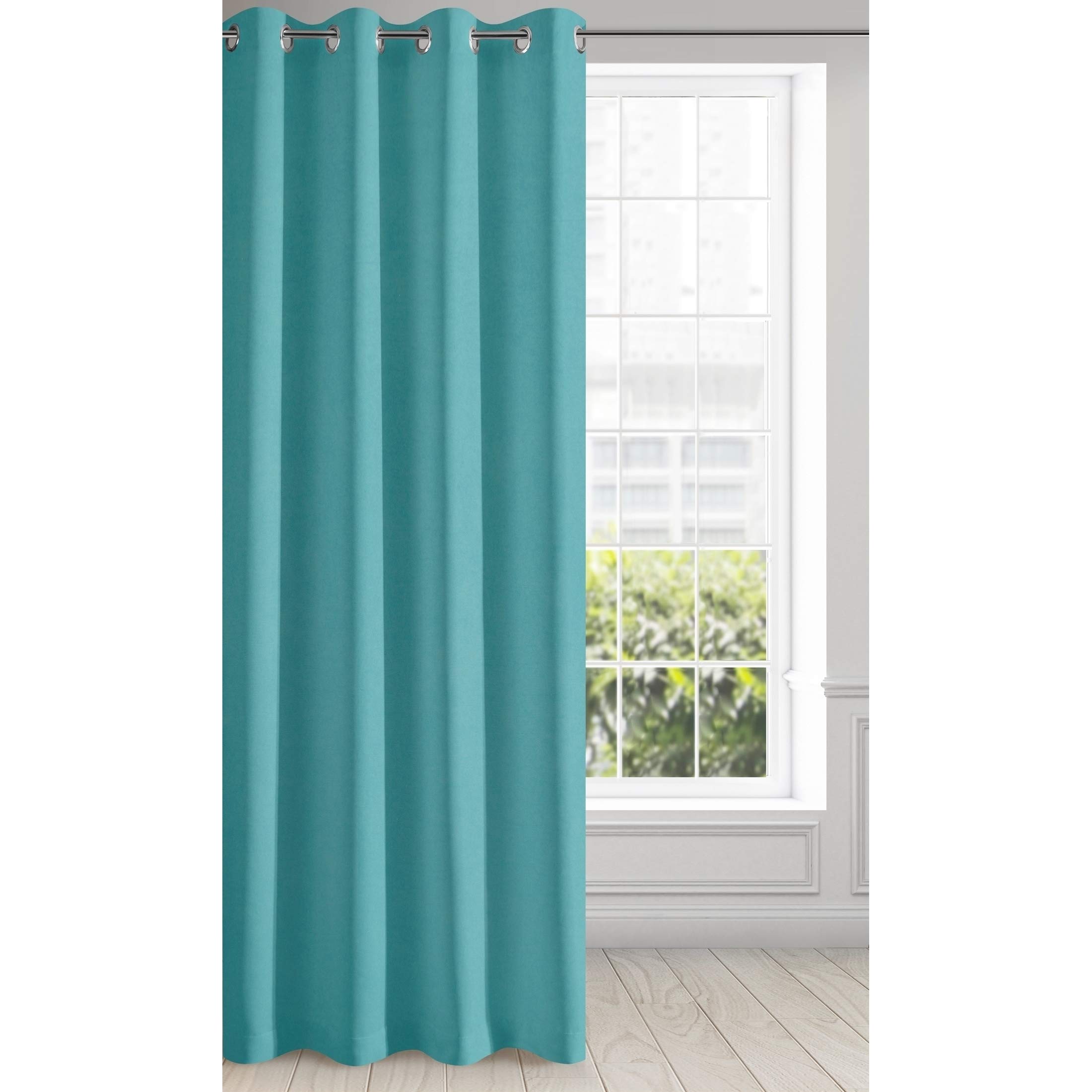 Eurofirany Curtain Eyelets Tunnel Plain - Living Room Bedroom Elegant Modern 1 Piece, Turquoise & Navy, 135X250cm