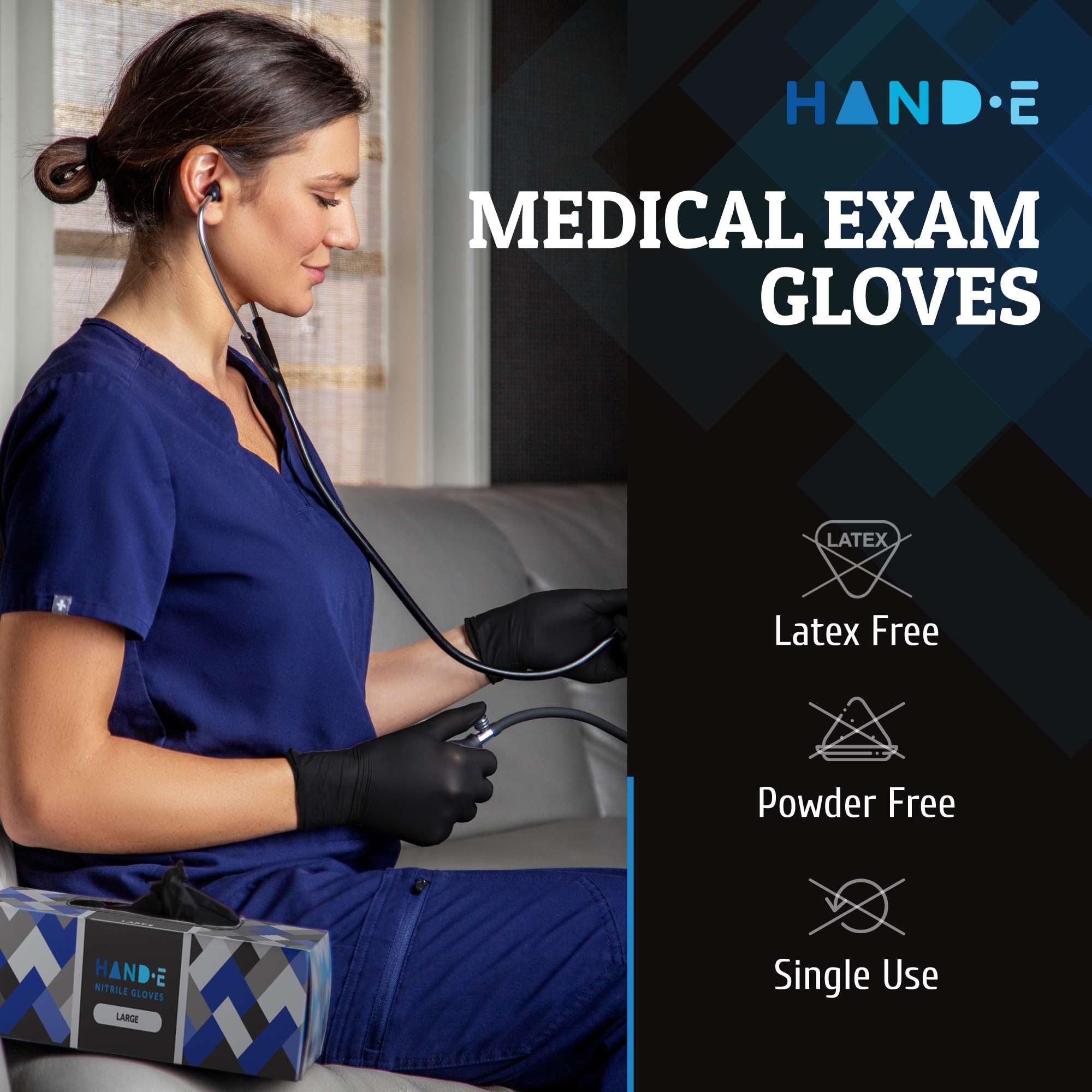 Hand-E Touch Black Nitrile Medical Gloves - Extra Thick 5 Mil, Disposable, Medium, 200 Count - Surgical, Latex Free, Powder Free Exam Gloves