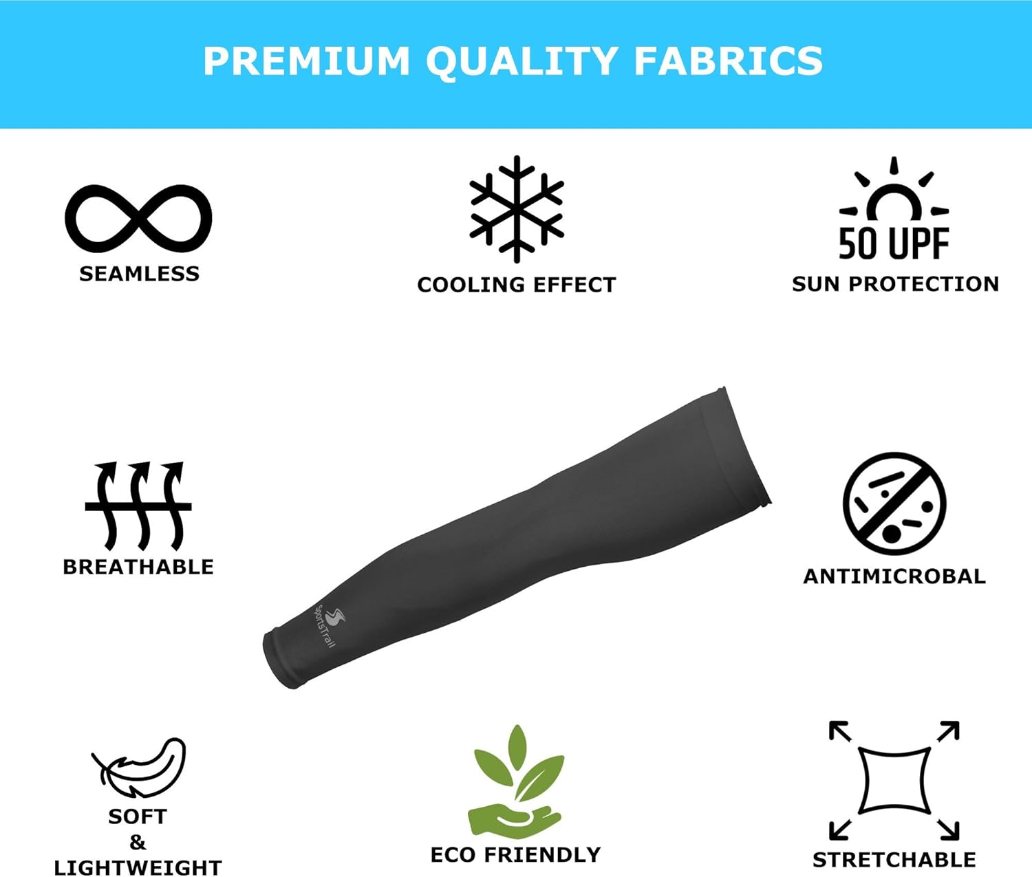 SportsTrail Arm Sleeves for Men & Women, Tatoo Cover up Sleeves to Cover Arms, 1 Pair(Black) : Clothing
