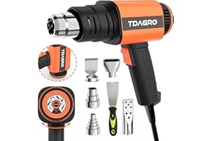 TDAGRO Heat Gun 1800W, Variable Temperature Control with 2-Temp Settings 6 Nozzles 122℉~1202℉, Fast Heating Hot Air Gun Kit for Shrink PVC Tubing/Wrapping/Crafts, Epoxy Resin and Stripping Paint