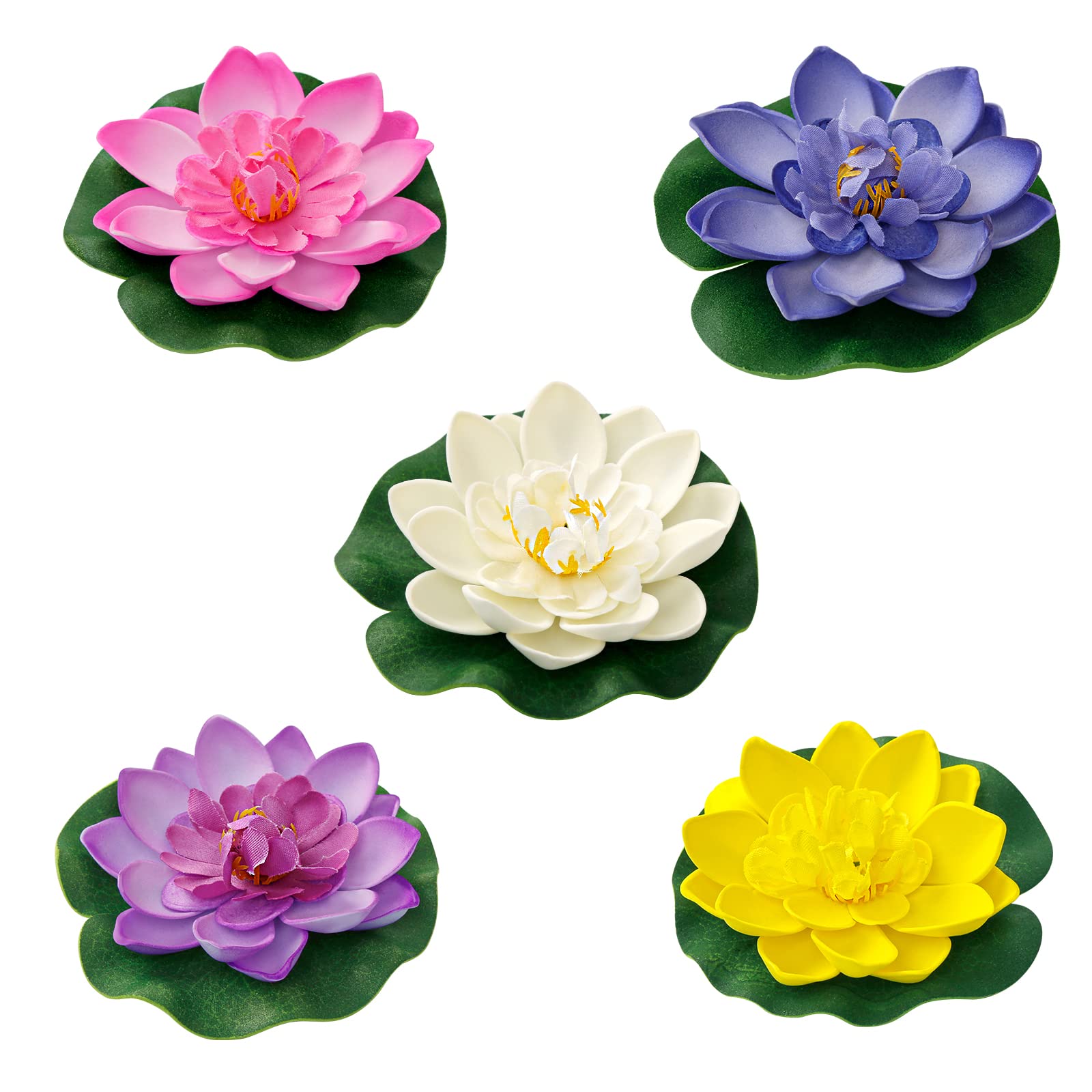 Tsling 5 Pcs Artificial Foam Lotus Flower,Fake Water Lily Plants for Ponds Ornaments,Floating Lotus Flower Pads,Water Lillies Lotus for Outdoor Decoration Aquarium Pool Patio Fountain, TSL-2001