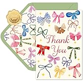 Whaline 24 Pack Bow Thank You Cards Bulk Colorful Bowknots Note Cards with Envelopes Stickers Coquette Greeting Blank Cards for Wedding Birthday Baby Shower