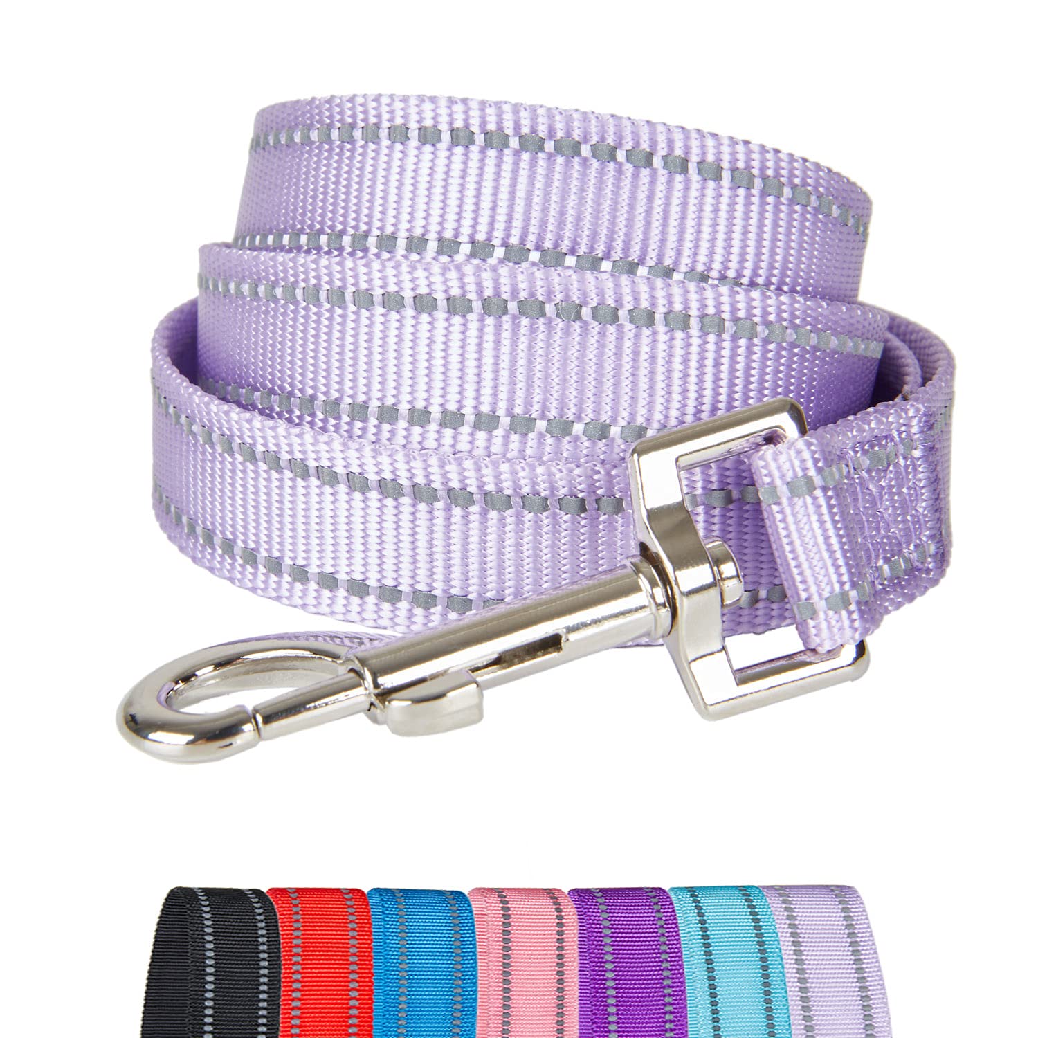 YUDOTE Strong Nylon Dog Lead,Reflective Dog Leash with Soft Comfy Padded Loop Handle,Handy D Ring and Buckle for Daily Walking with Medium Dogs,Lilac