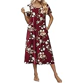 Ekouaer Cotton Nightgowns for Women Long House Dresses with Pockets Plus Size Night Gowns Short Sleeve Night Shirts S-3XL