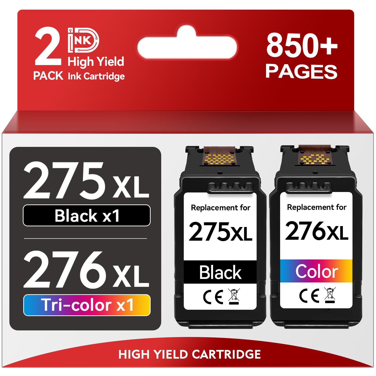 PG-275XL CL-276XL Compatible for Canon 275 and 276 Ink Cartridges Combo Pack PG 275 CL 276 XL Work for Canon Pixma TR4720 TS3720 TS3522 TS3520 TS3722 TS3500 TR4722 TR4723 TR4700 Printer