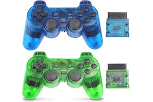 Rzzhgzq PS2 Wireless Controller 2.4G Play -Station 2 Gamepad 2 Pack Dual Vibration Compatible with Sony Play -station 2 Console (ClearBlue +ClearGreen)