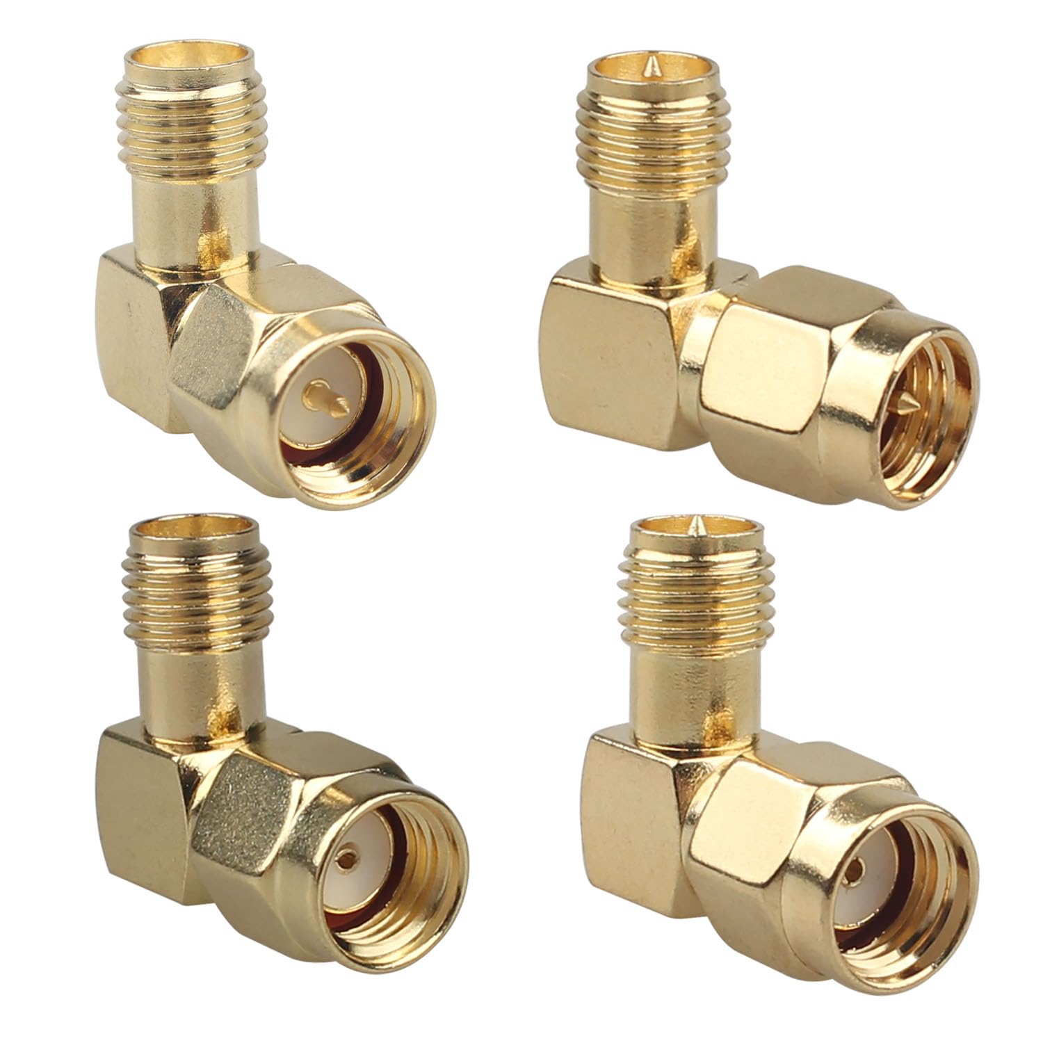 Futheda 4 Type Set SMA Adapter Kits Male to Female Low Loss Gold-Plated 90 Degree Right Angle RF Coaxial Connector for 2G/3G/4G LTE Antenna Extension Cable Radio FPV Drone Backup Camera WiFi Router