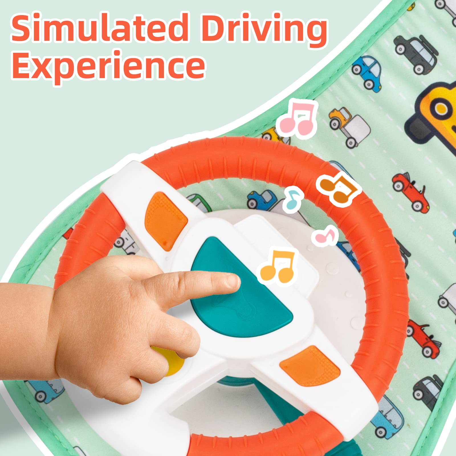 COVTOY Baby Car Seat Toys for Infants with Mirror, Steering Wheel, Music Lights, Driving Sounds - 6-12 Months