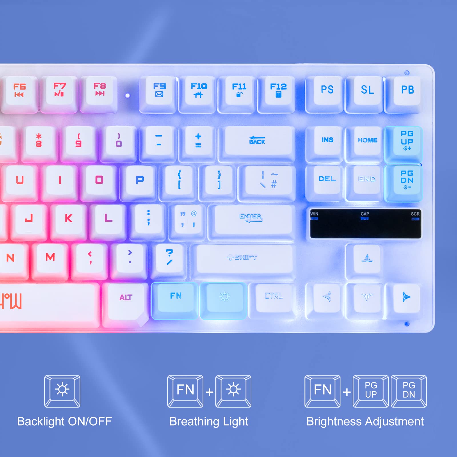 CHONCHOW 87 Keys TKL Wired Gaming Keyboard, Rainbow Led Backlight, White Keyboard and Mouse 3200DPI Combo Compatible with PC Laptop Ps4 Ps5 Xbox Gamer