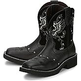 Justin Mandra 8” Western Boots for Women - Durable Cowhide Leather Square Toe Cowgirl Boots with Vivid Stitching, J-Flex Comfort & Non-Slip Outsoles