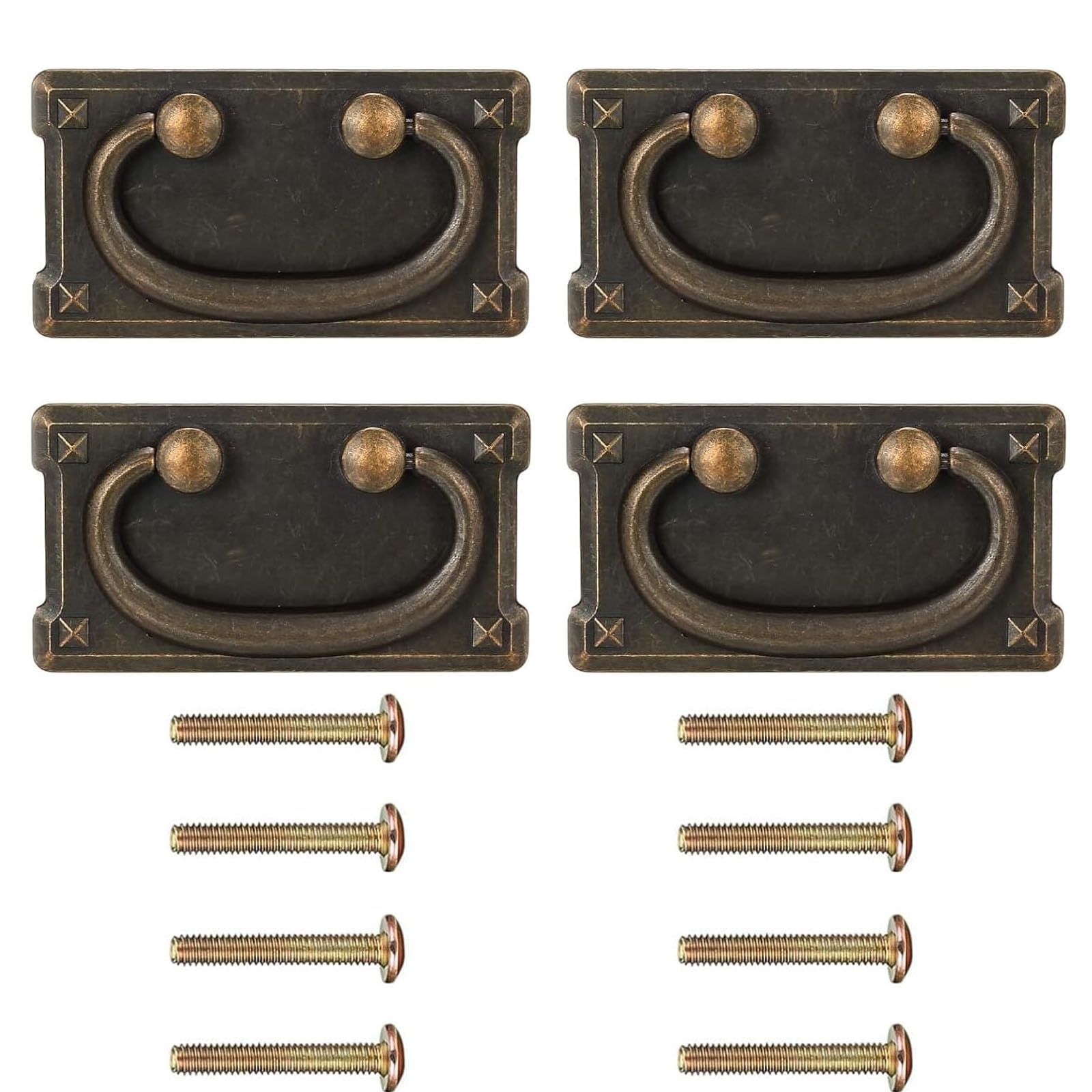 Photo 1 of GDJZXD 4 Pack Vintage Drawer Ring Pull Handles, Antique Pewter Zinc Alloy Cabinet Knobs with Hidden Screws, Classic Drop Ring Pulls for Dresser, Wardrobe, Kitchen Cabinets