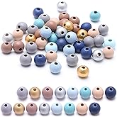 DAHI 400pcs Colorful Wooden Beads 12mm Wood Bead Round Blue Wooden Beads Assorted Color Natural Wooden Bead for DIY Jewelry Making(12mm)