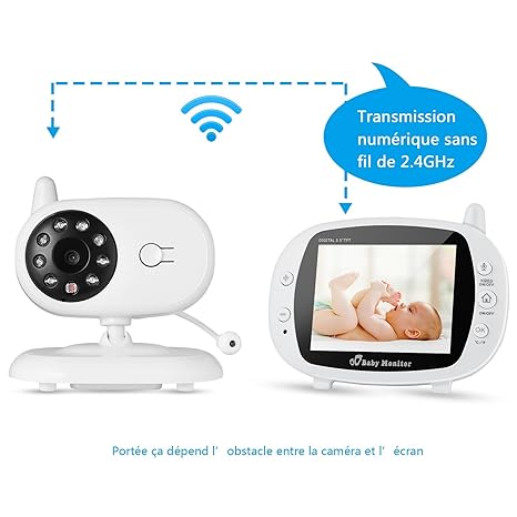 Video-Babyphone mit Kamera, OUTAD Baby Monitor/Baby Überwachungskamera, mit 3.5' LCD Display(Sound-aktivieren), Nachtsichtkamera,Temperaturüberwachung, Einziehbare Antenne, ECO-Mode, Wiegenlieder