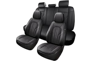 MINGBRON Car Seat Cover Full Set, Leather Car Seat Cover, Waterproof Seat Covers, Car Seat Cushion, Nappa Leather Seat Covers Car Seat Protector Universal Fit Most Cars Black