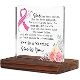 Breast Cancer Survivor Gift Clear Desk Decorative Sign, Cancer Warrior Plaque for Women, Inspirational Gifts for Breast Cancer Fighter Patients Sympathy Gift Acrylic Plaques with Wooden Stand TZF30