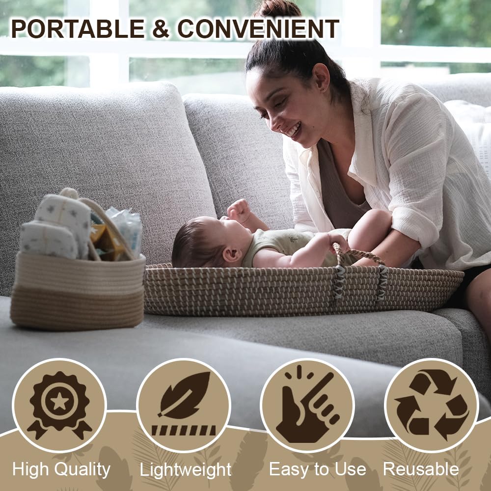 ZEAL'N LIFE Seagrass Baby Changing Basket, Baby Towel, Diaper Caddy & Waterproof Changing Pad | Portable Diaper Changing Topper for Dresser or Table | A Nursery Essential (Seagrass)