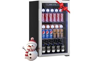 Erivess Compact Freestanding Beverage Refrigerator,126 Can/3.2 Cubic Feet Mini Fridge with Glass Front Door for Soda, Beer or Wine, Under Counter Small Refrigerator with Adjustable Shelves