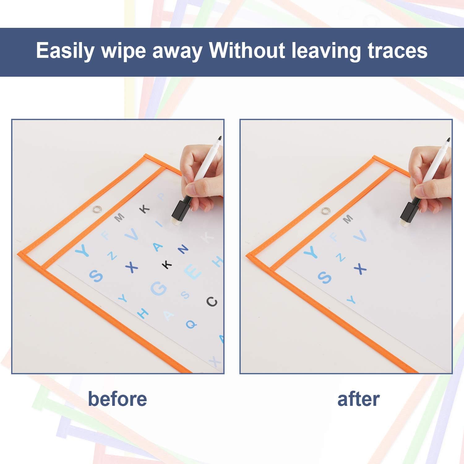 Board2by Reusable Dry Erase Pockets 25 Pack, Clear 10" x 14" Write and Wipe Pockets Sleeves Fits Standard Paper, Plastic Dry Erase Sheet Protectors for Classroom, Teacher and Office Supplies, 5 Colors : Office Products