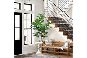 TopWeb 72in Fiddle Leaf Fig Tree Artificial 6ft Tall Artificial Tree in Plastic Pot Fake Ficus Lyrata Plant with 96 3D Printed Leaves, Fake Fig Leaf Tree Artificial Fig Tree for Home Decor Indoor