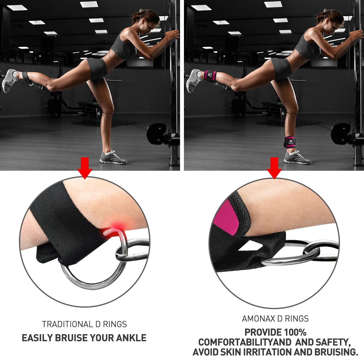 Amonax Ankle Straps for Cable Machines (2 pieces) Ankle Cuffs Cable