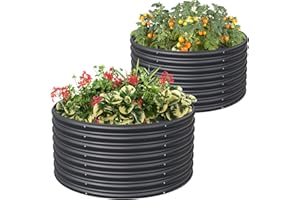 FRIZIONE 2-Pack 3FT(D) x2FT(H) Round Raised Garden Bed Outdoor, Raised Garden Beds for Flower, Raised Planter Box Outdoor for Herb, Vegetable-Gray