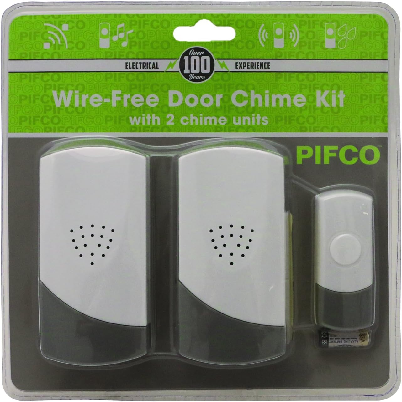 PIFCO ES187 Cordless Doorbell Chime Plug-In, White, Pack of 2