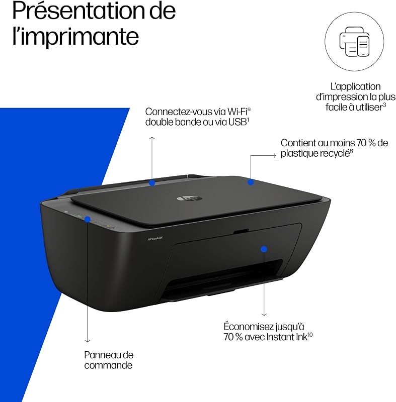 DeskJet 2920, 89F97B, Imprimante Multifonction, Jet d’Encre A4 Couleur, Recto/Verso Manuel, 7,5 ppm, Wi-FI, 3 Mois d'InstantInk Inclus, Noire