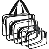 YOQIVEXU 4 Packs Large Clear Comestic Bag, Waterproof Clear Makeup Toiletry Organizer Pouch, Reusable PVC Plastic Storage Bags with Zipper for Travel (4, Black)