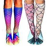 JCSMARTEC 2-Pair Mermaid Knee High Stocking, Soft Over the Calf Boot Socks Leg Warmers Stockings for Cosplay Women