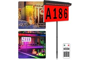House Numbers for Outside Color Changing, T-SUNUS Solar Address Sign Warm White 3000K with Remote Control 9 Modes, RGB LED Illuminated Plaque Wall Mounted/In Ground for Emergency Street Yard Home