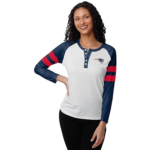 FOCO womens Nfl Team Logo Ladies Fashion Long Sleeve Henley Shirt, Big Logo, Large US