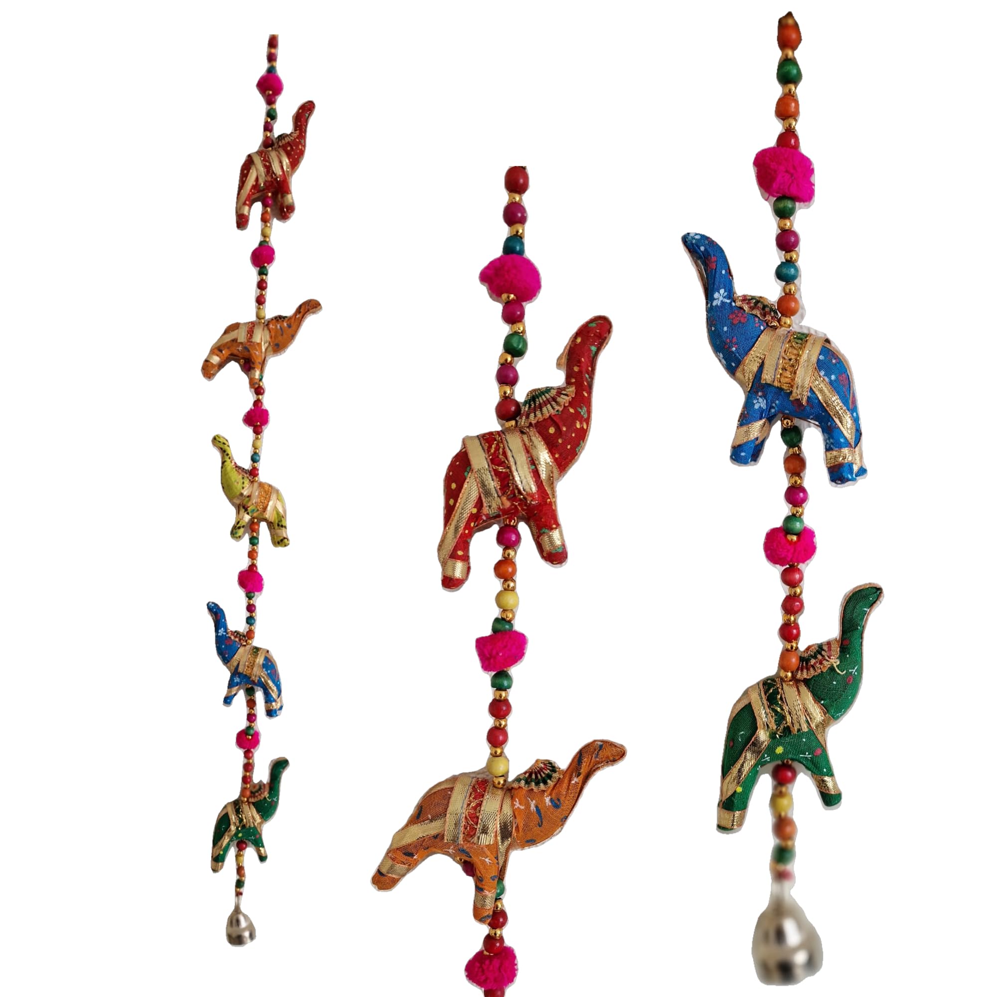 Yepsio Multicoloured Wind Chime 5 Elephant on String with Brass Bell perfect for walls Doors, windows Symbolize Luck ideal for Office and Home Decoration (Multicoloured)
