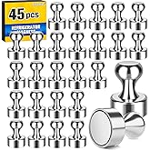 FINDMAG 45 Pack Fridge Magnets for Whiteboard, Strong Refrigerator Magnet, Small Neodymium Magnet, Tiny Magnet for Hanging, Map, Projects (Silver)