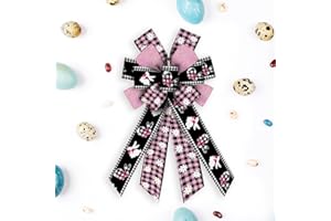 Hying Large Easter Bunny Bows for Wreath, Easter Wreath Bows Pink Black Buffalo Plaid Bows Spring Flowers Burlap Bows Holiday Tree Topper Bows for Front Door Easter Decorations Party Supplies