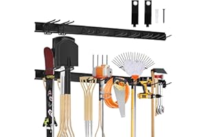 Dgavxa 49.5" Garage Tool Organizer Wall Mount - 500lbs Heavy Duty Metal Rack with Adjustable Hooks, Anti-Rust Shed Storage for Shovels/Rakes/Brooms/Mowers, Efficient Garage & Garden Organization