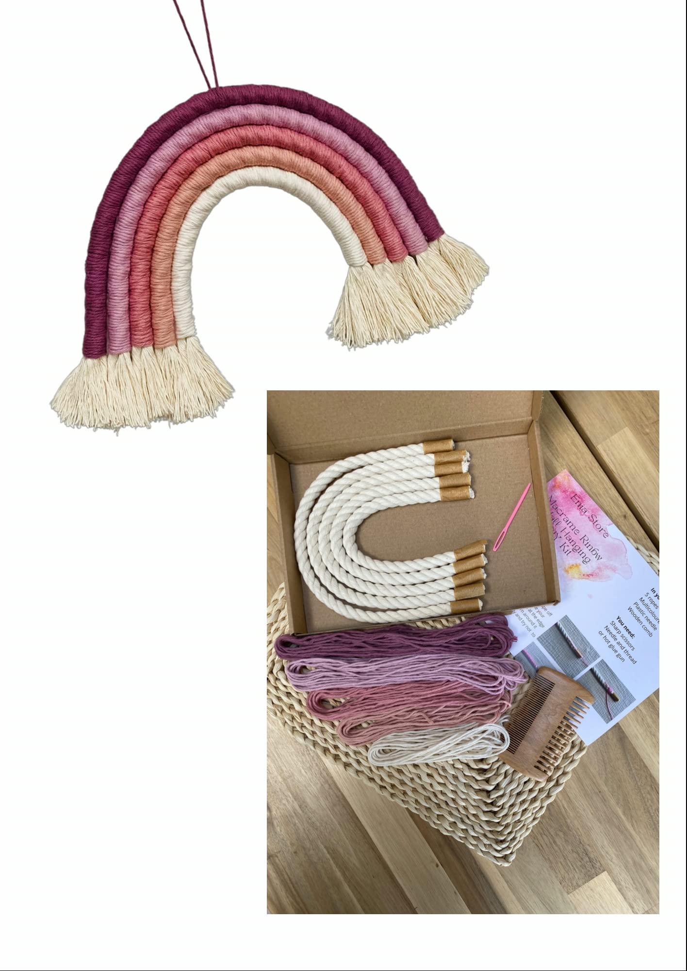Enia Store Macrame Rainbow Crafts Kit for Beginners with Instructions (Dusty Pink)