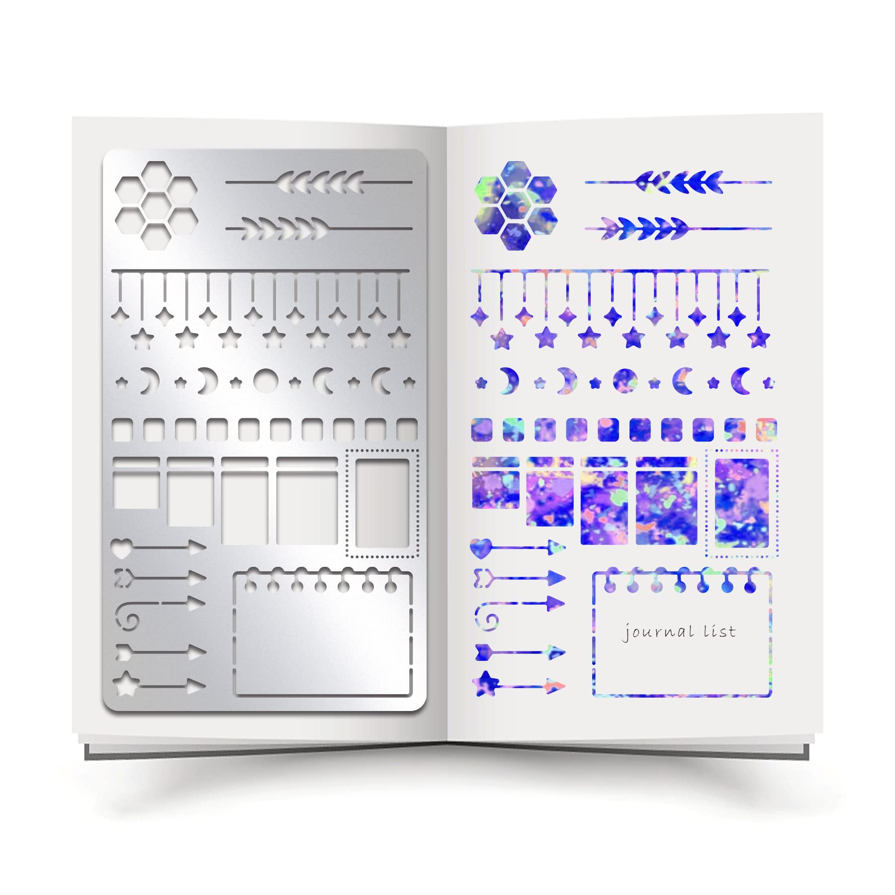 INFUNLY Bookmark Metal Stencils Calendar Stainless Steel Stars Arrowheads Drawing Painting Diary Planner for Wood Carving DIY Scrapbooking Engraving