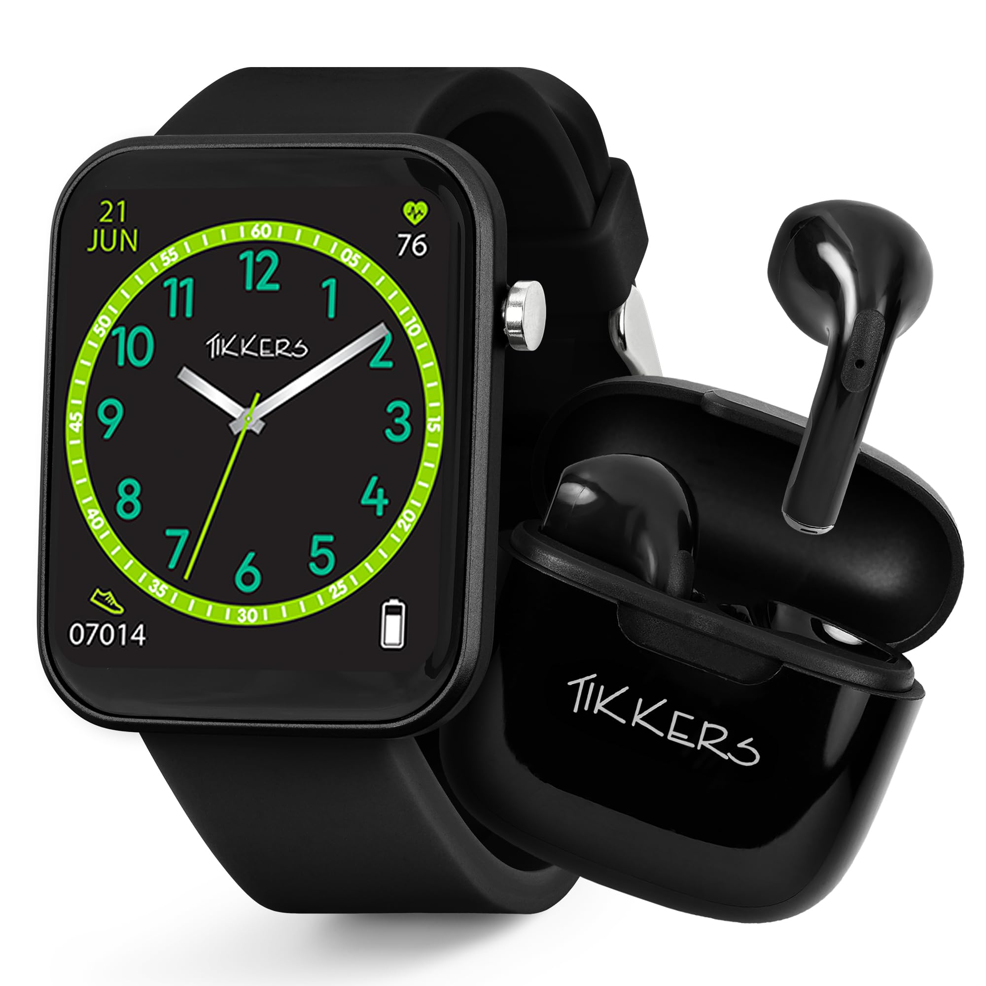 Tikkers Smart Series 13 - Black Silicone Strap Smart Watch & Earbuds Set TKS13-0031-SET