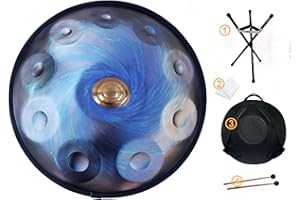 AS TEMAN HANDPAN, Handpan drum instrument in D Minor 10 Notes 22 inches Steel Hand Drum with Soft Hand Pan Bag, 2 handpan mallet,Handpan Stand,dust-free cloth