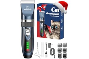oneisall Quiet Cat Clippers for Matted & Long Hair, 2-Speed Cordless Pet Shaver Grooming Kit for Cats, Small Dogs & Animals (Blue)