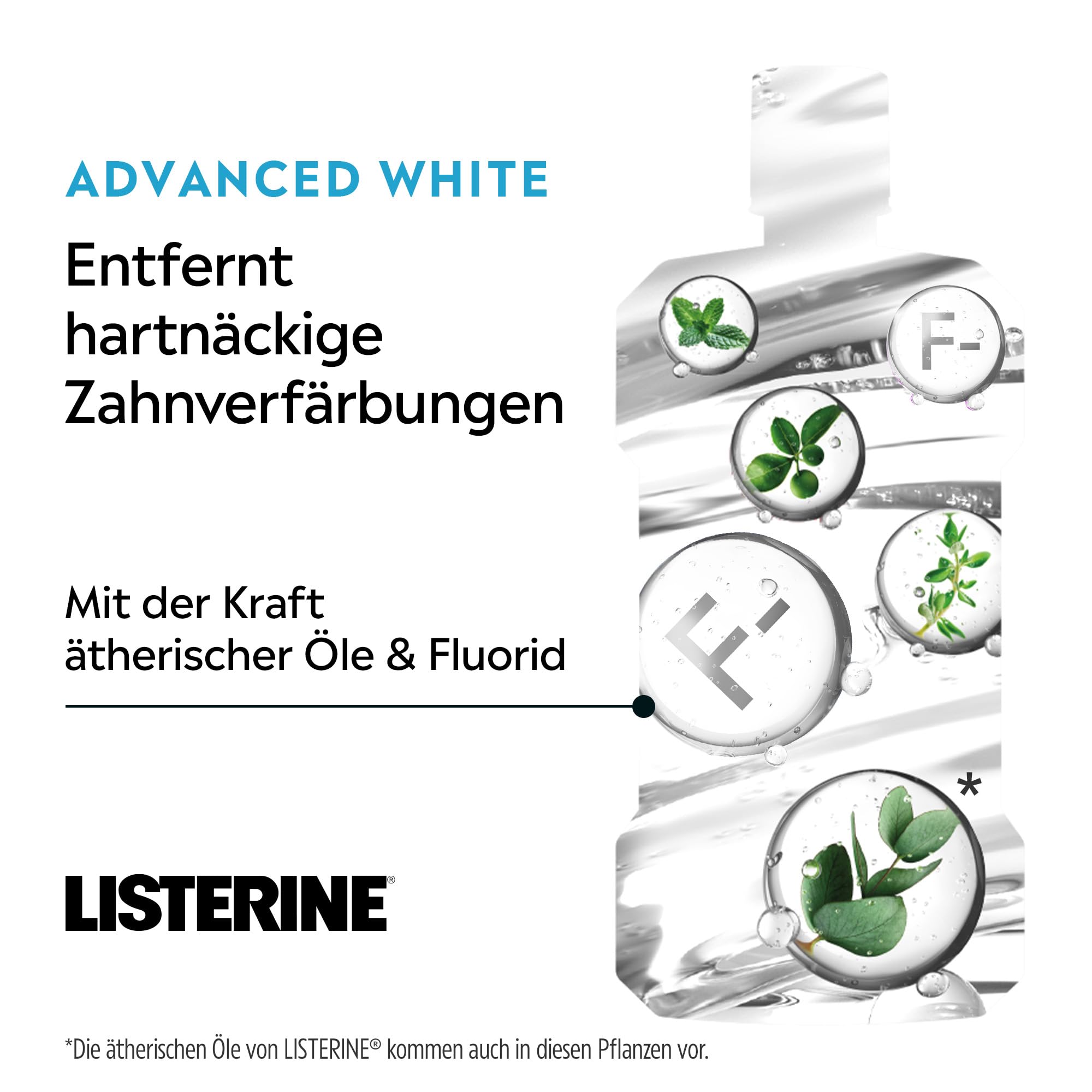 Listerine Advanced White Milder Geschmack 6x500 ml, Mundspülung zur Entfernung hartnäckiger 3
