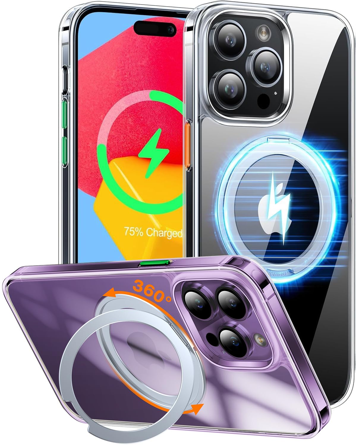 Photo 1 of TORRAS [Flagship 360° Rotatable Ring for iPhone 14 Pro Case 6.1" [Compatible with Magsafe] with Stand, Magnetic Ring Mil-Grade Shockproof Translucent Back Slim 14 Pro Phone CaseOstand R, Clear
