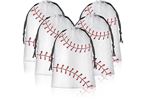 SEEVOR 24 Pack Drawstring Baseball Party Favor Bags 6 x 8 Inch Baseball Goodie Bags Baseball Snack Bags Baseball Gift Bags for Stow Snacks