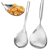 KAYCROWN Skimmer Slotted Spoon, 2 Pack Stainless Steel Pasta Spider Strainer Skimmer Ladle Spoon for Frying and Cooking, Fryi